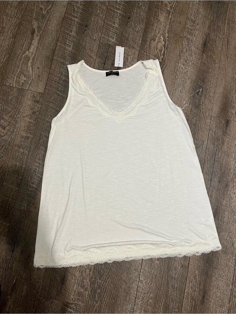 Lane Bryant White Lace-Trim V-Neck Tank
